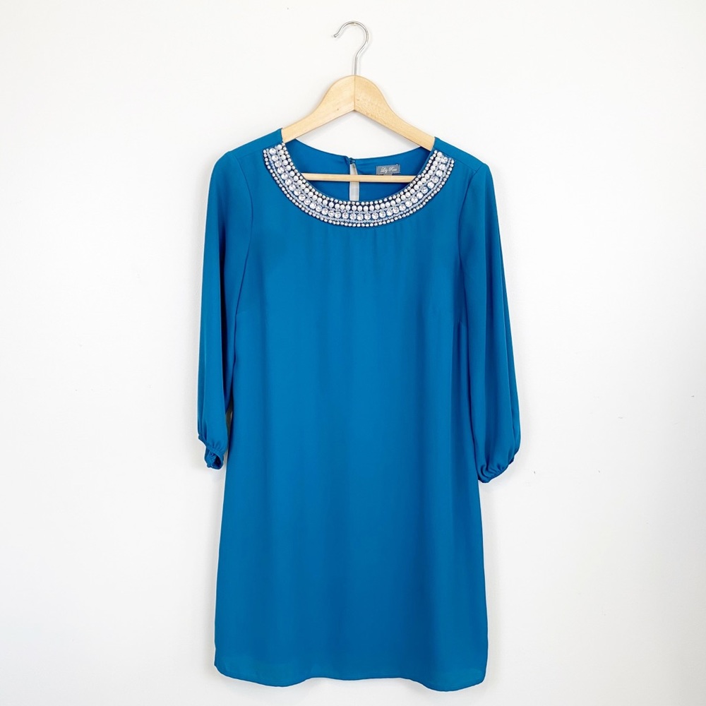 Lily Rose Dress Turquoise Beaded Round Neck